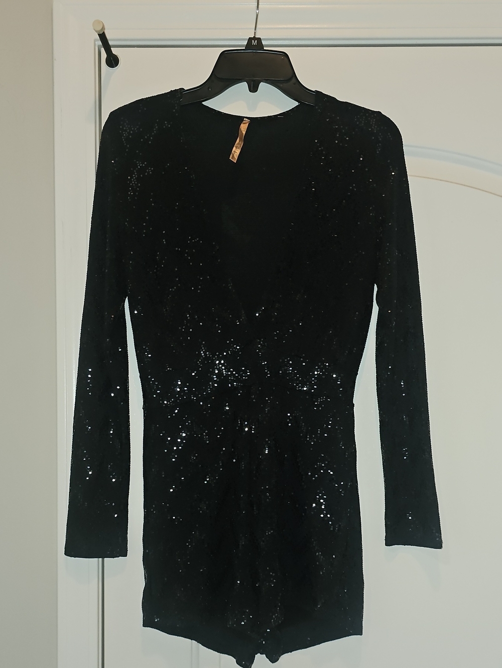 Black Sequin Long-Sleeve V-Neck Dress